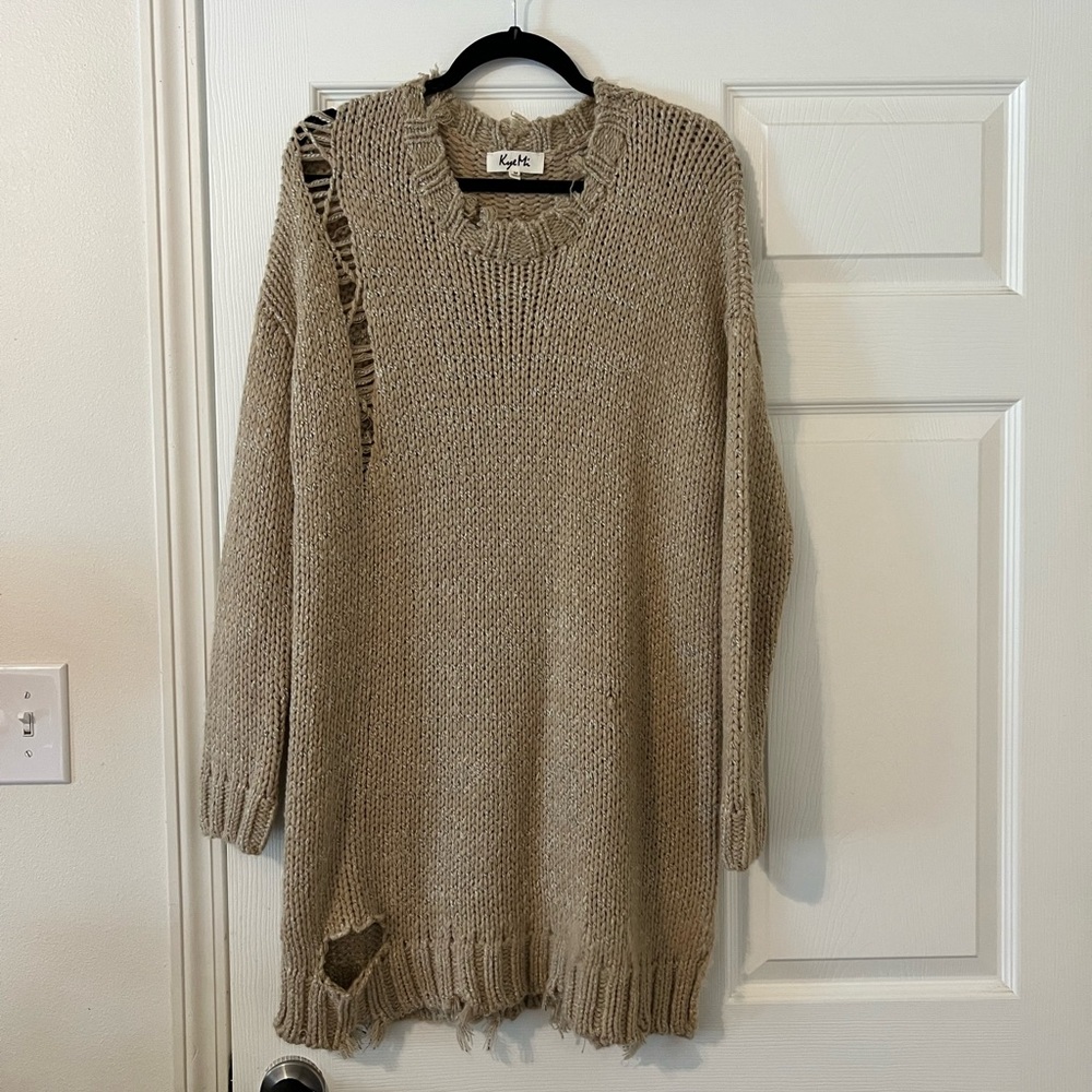 Distressed Beige Knit Sweater
